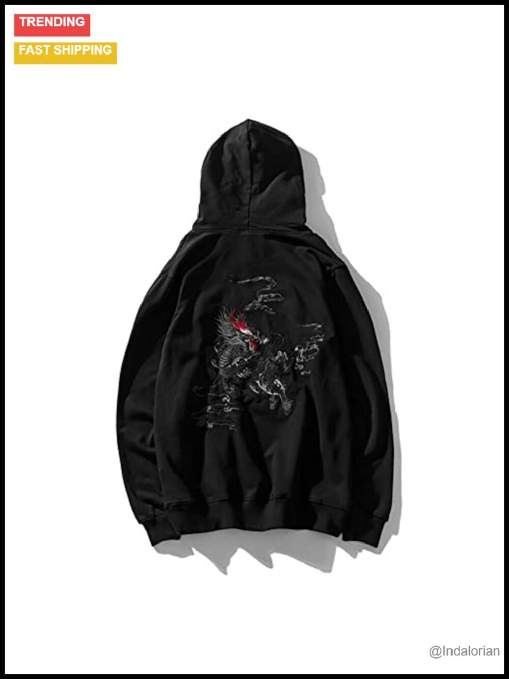 Heavyweight Cotton Blend Dragon Graphic Hoodie Streetwear